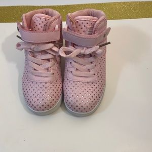 Pink and white shoes